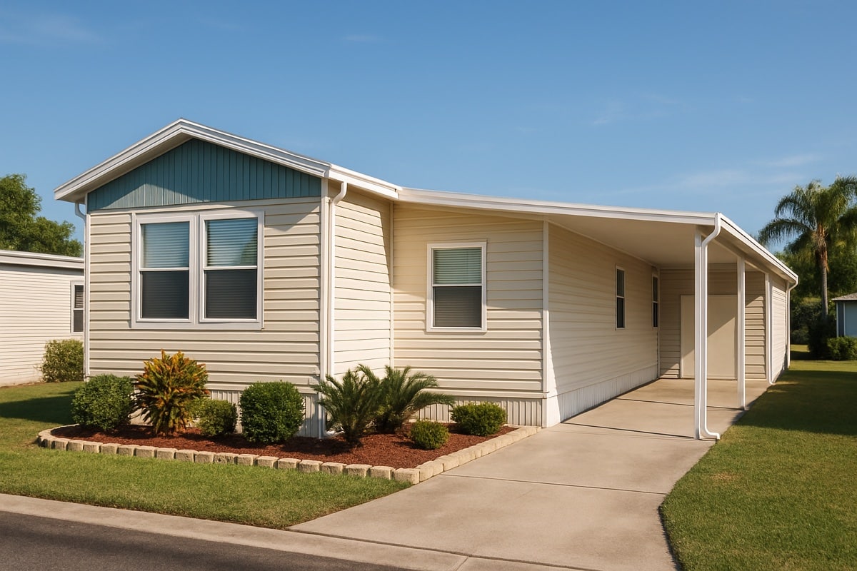 Florida mobile home with a permitted room addition and attached carport