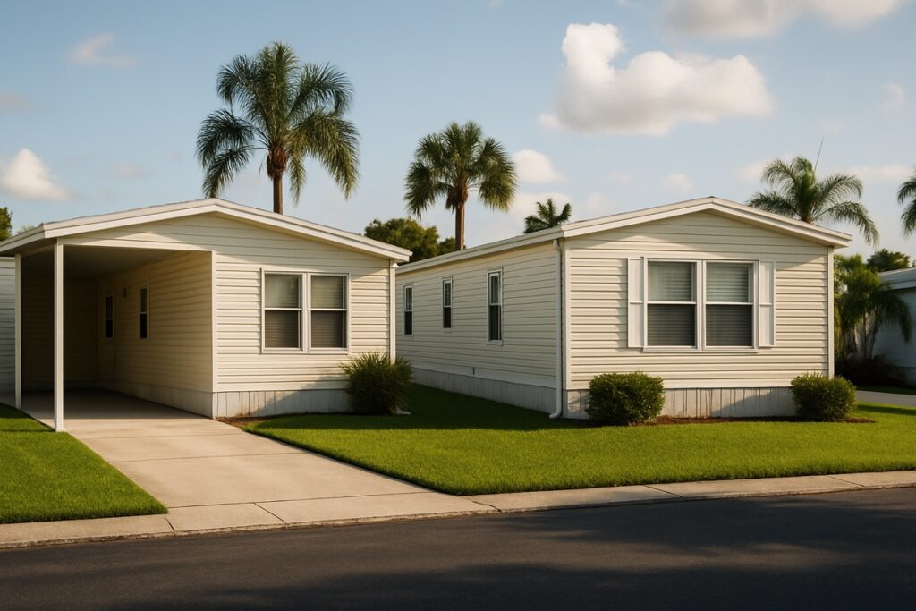 Two similar Florida manufactured homes side by side for insurance comparison